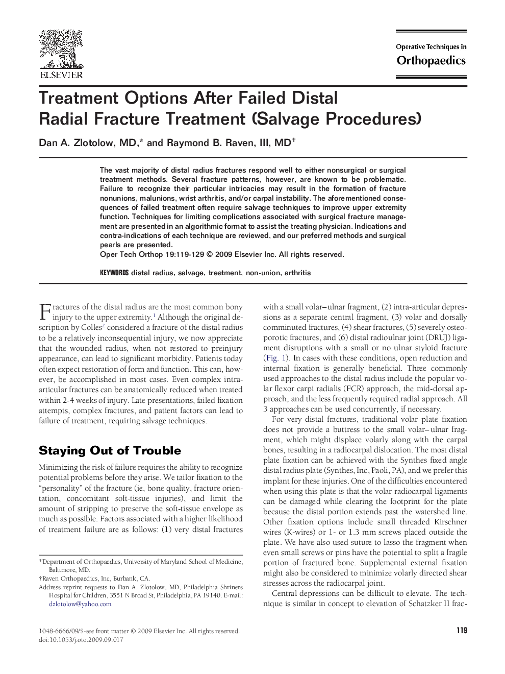 Treatment Options After Failed Distal Radial Fracture Treatment (Salvage Procedures)