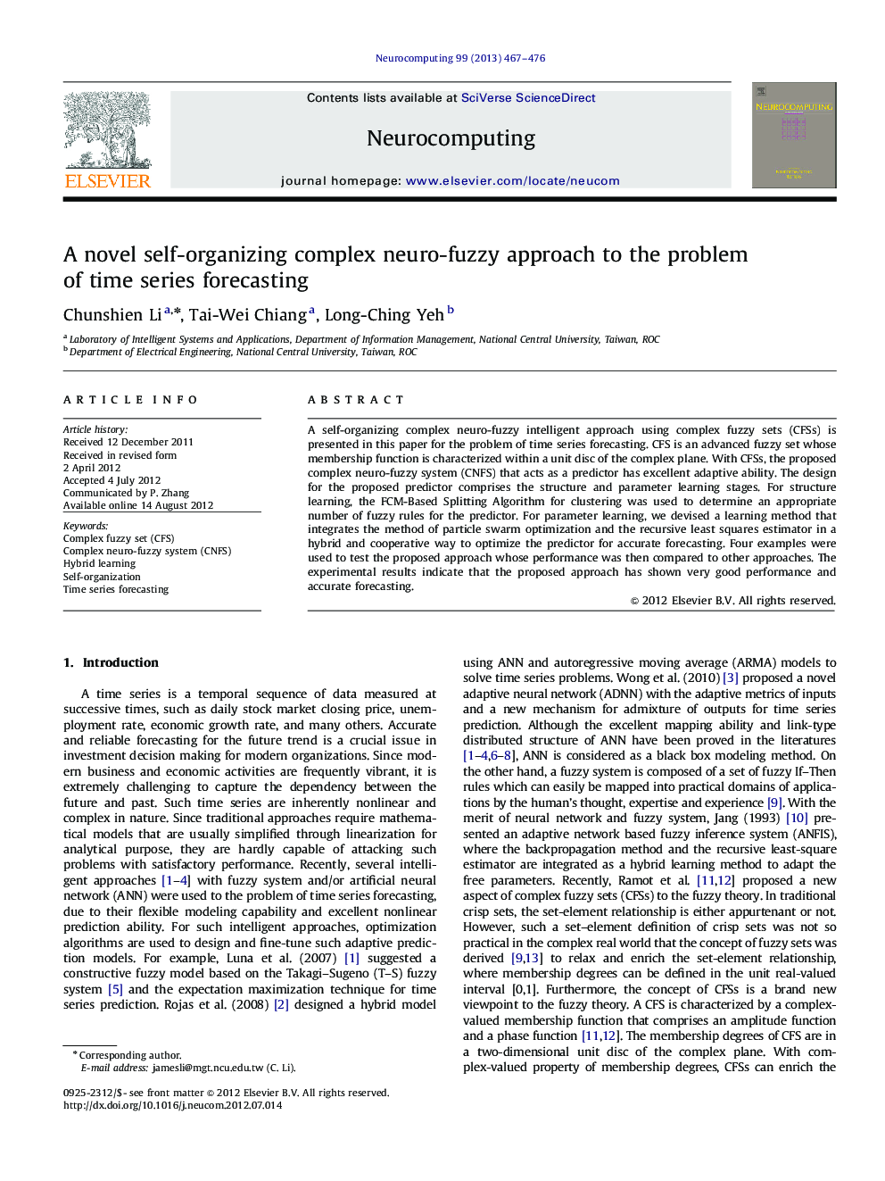 A novel self-organizing complex neuro-fuzzy approach to the problem of time series forecasting