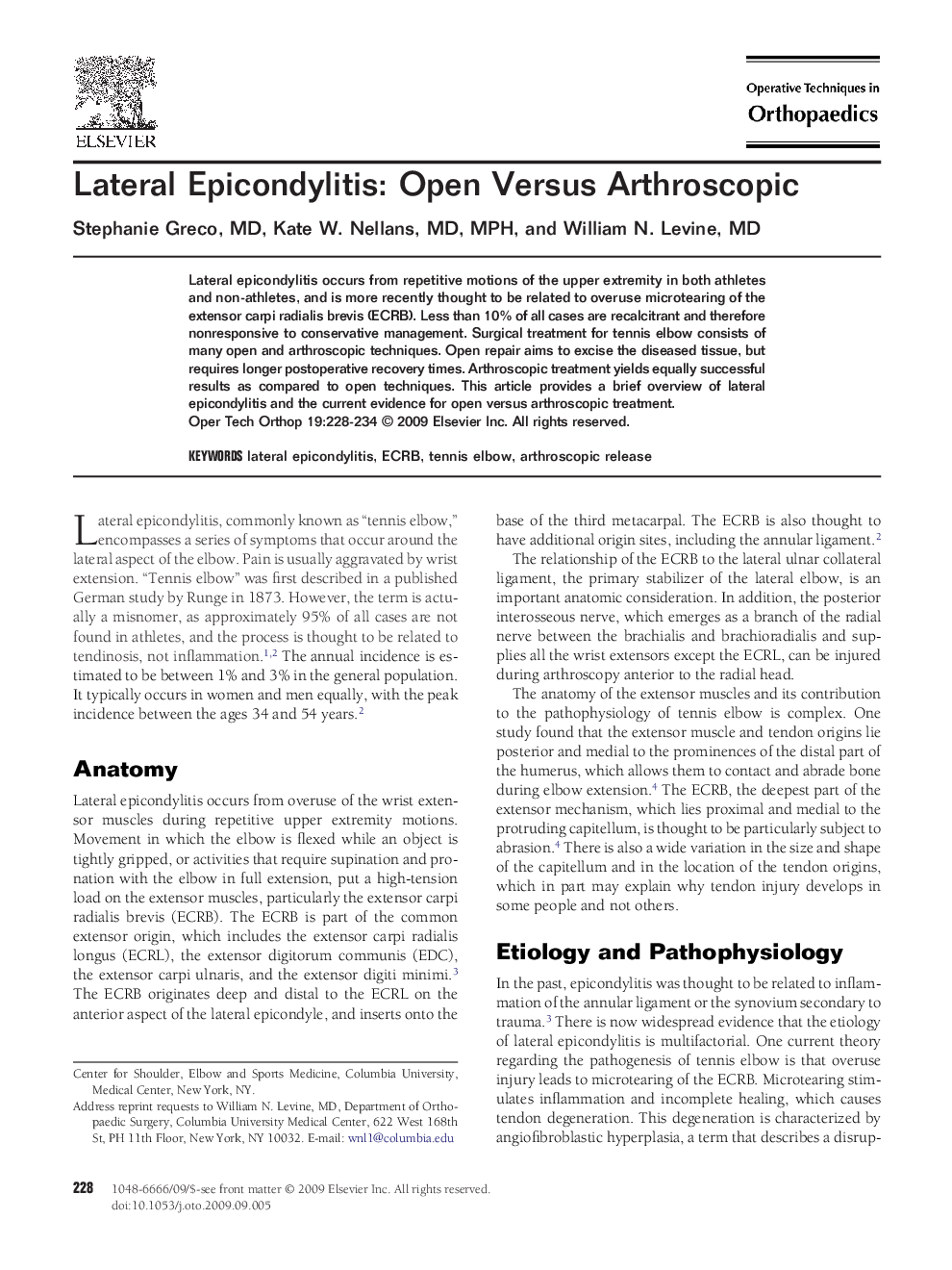 Lateral Epicondylitis: Open Versus Arthroscopic