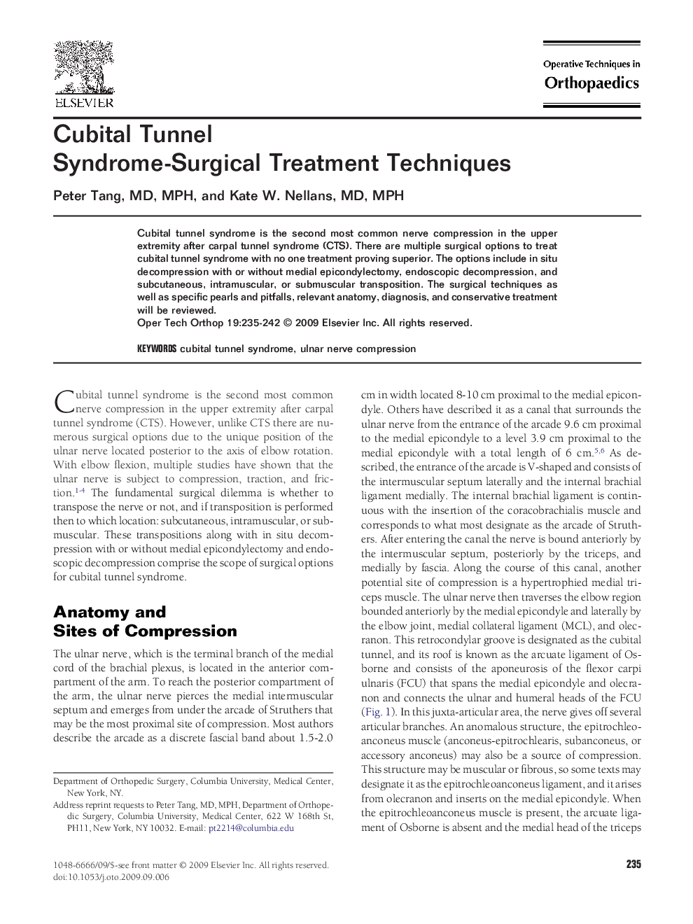 Cubital Tunnel Syndrome-Surgical Treatment Techniques