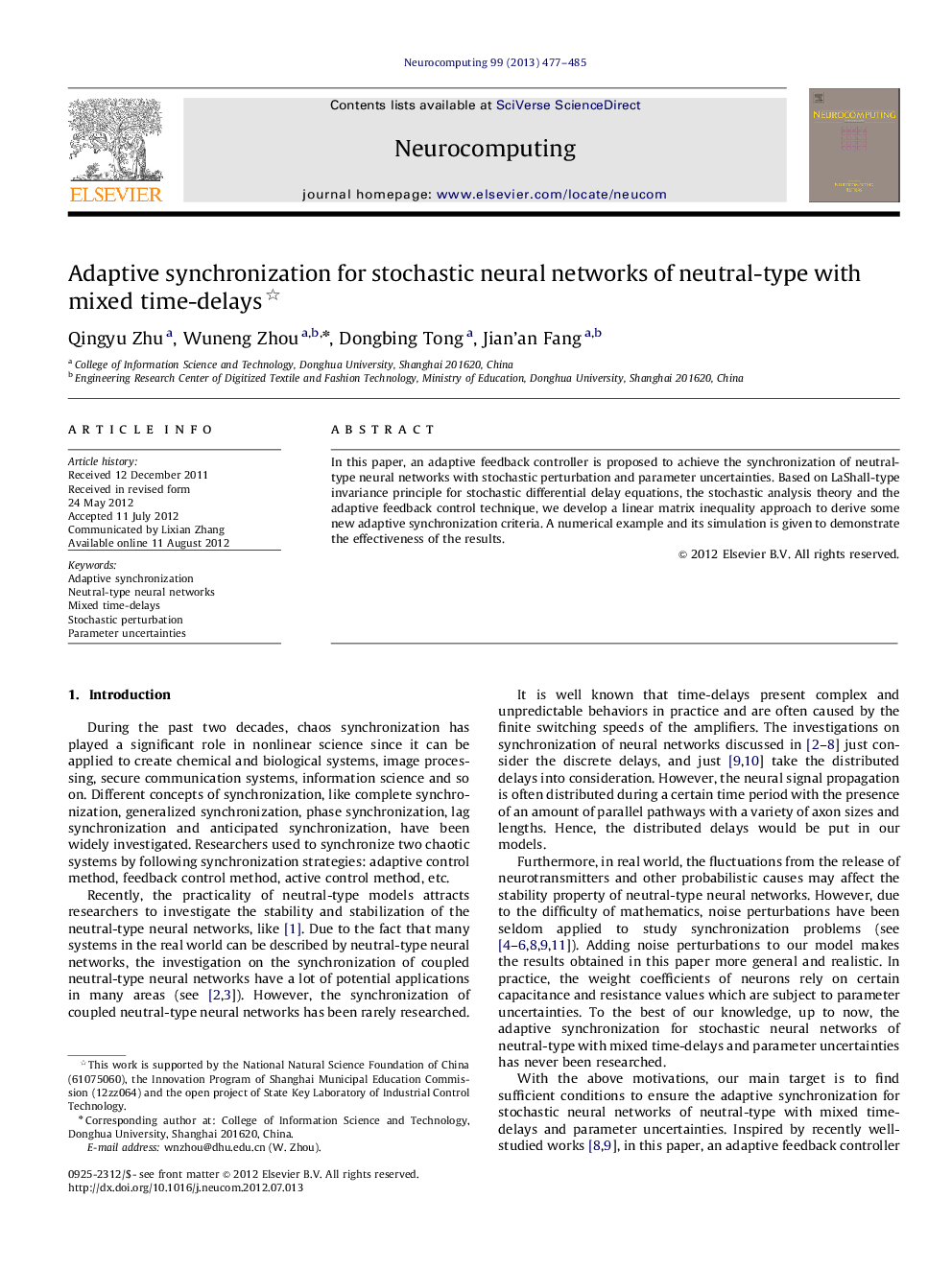 Adaptive synchronization for stochastic neural networks of neutral-type with mixed time-delays 