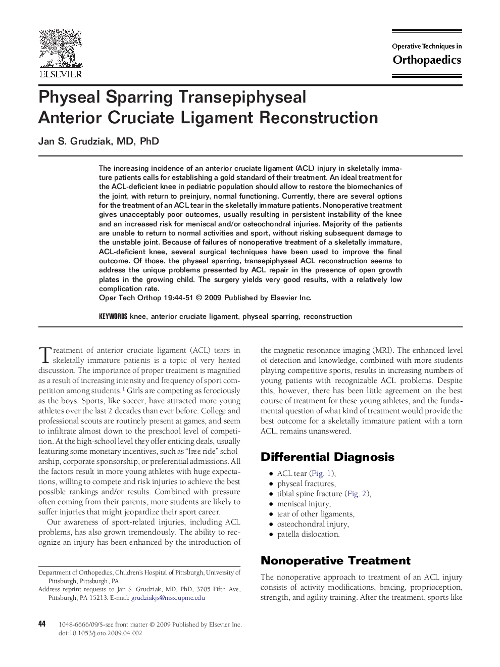 Physeal Sparring Transepiphyseal Anterior Cruciate Ligament Reconstruction