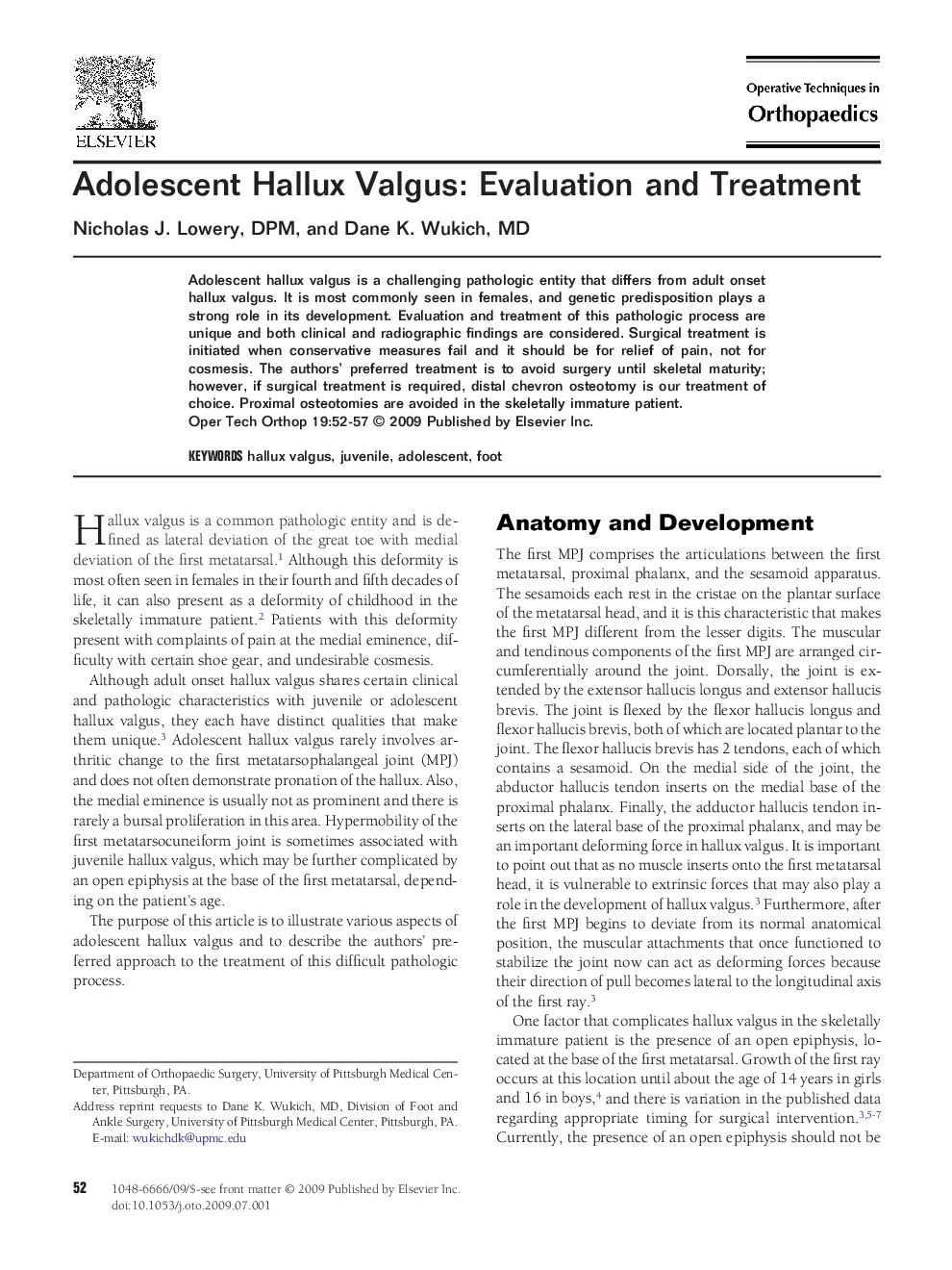 Adolescent Hallux Valgus: Evaluation and Treatment