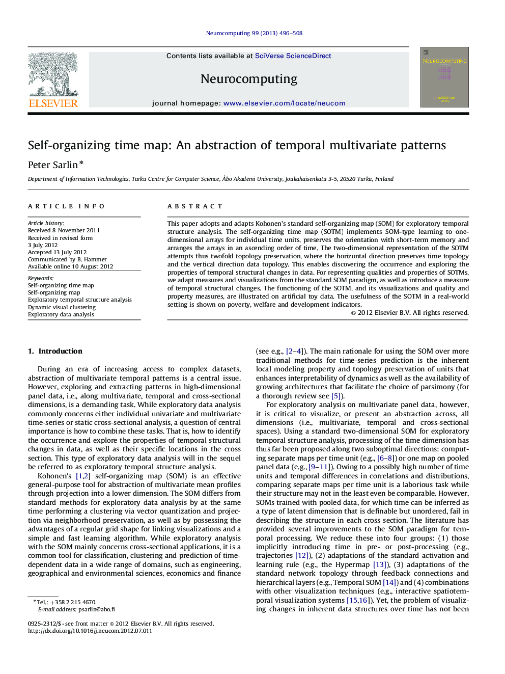 Self-organizing time map: An abstraction of temporal multivariate patterns