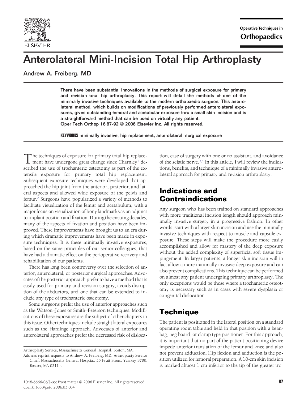 Anterolateral Mini-Incision Total Hip Arthroplasty