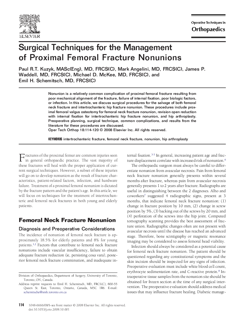 Surgical Techniques for the Management of Proximal Femoral Fracture Nonunions