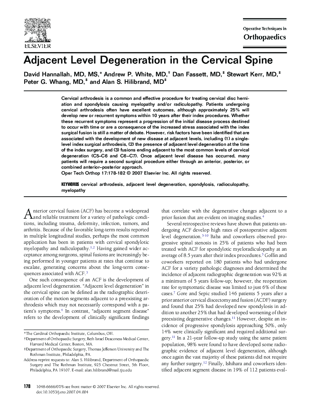 Adjacent Level Degeneration in the Cervical Spine