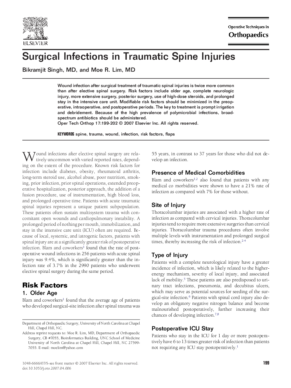 Surgical Infections in Traumatic Spine Injuries