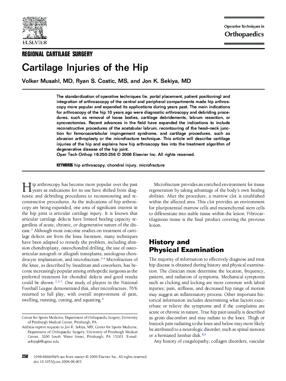 Cartilage Injuries of the Hip