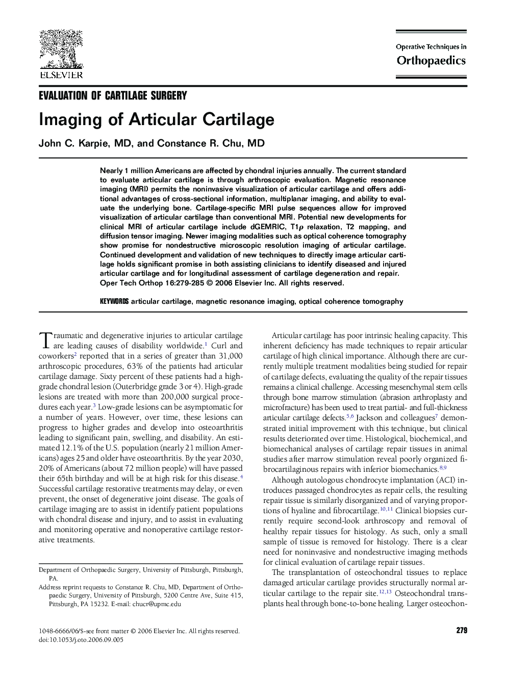 Imaging of Articular Cartilage