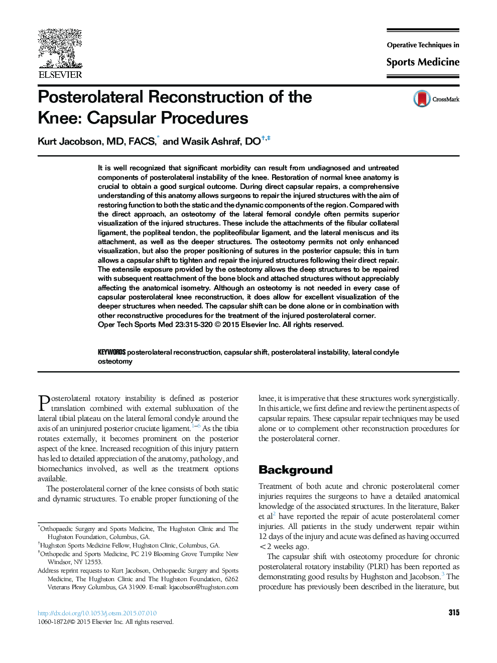 Posterolateral Reconstruction of the Knee: Capsular Procedures