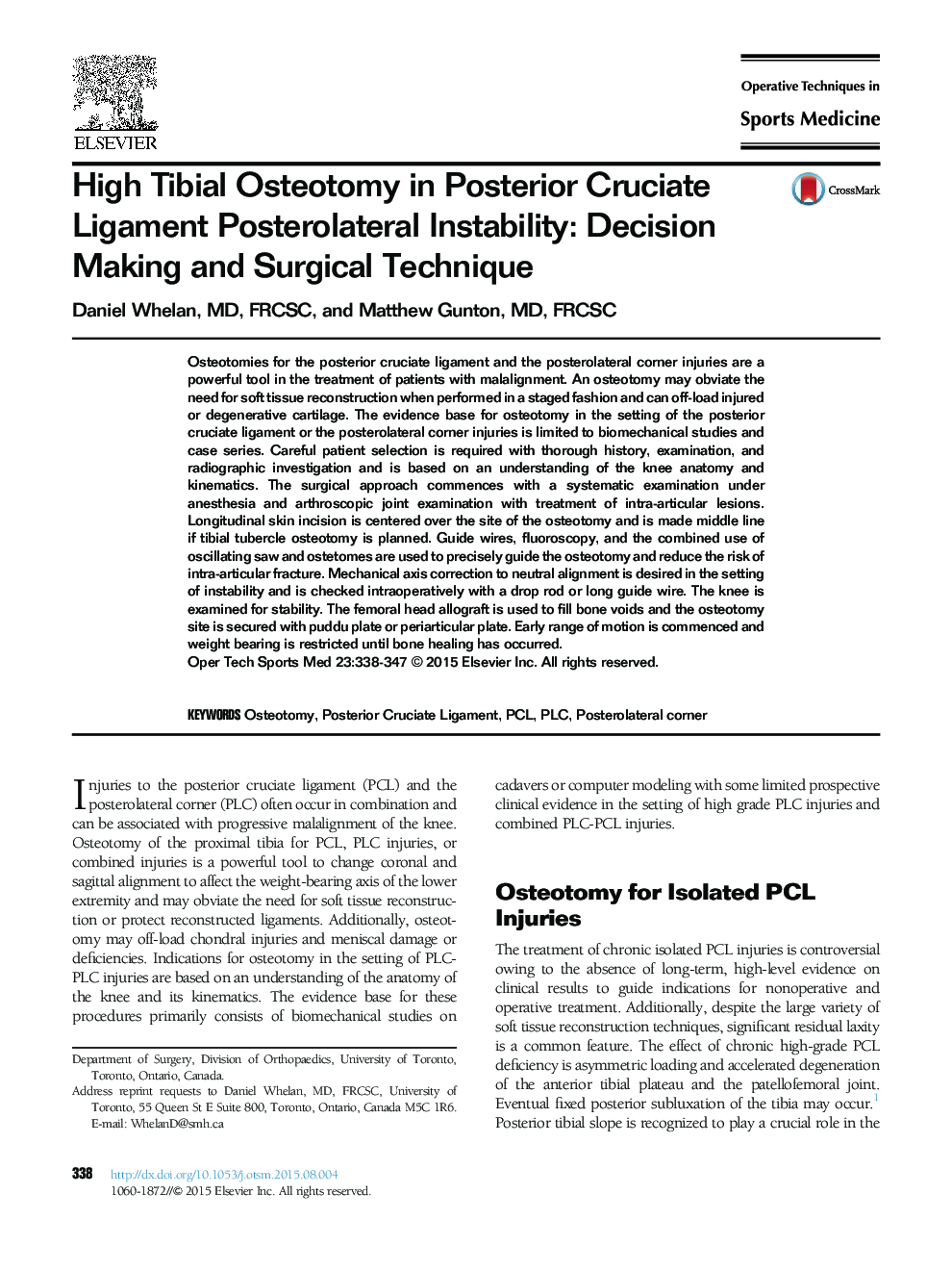 High Tibial Osteotomy in Posterior Cruciate Ligament Posterolateral Instability: Decision Making and Surgical Technique