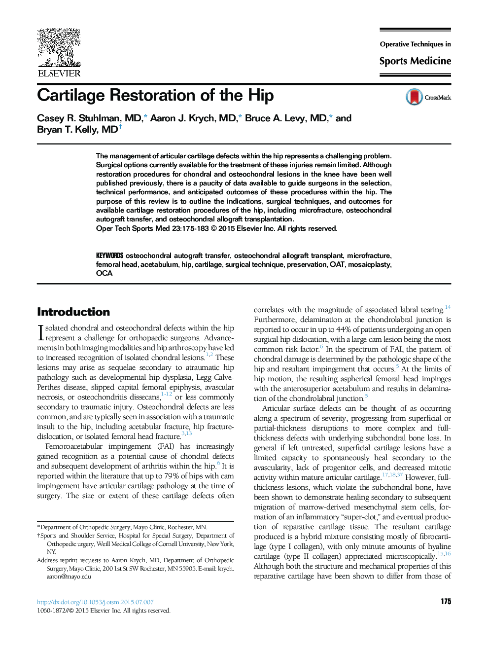 Cartilage Restoration of the Hip