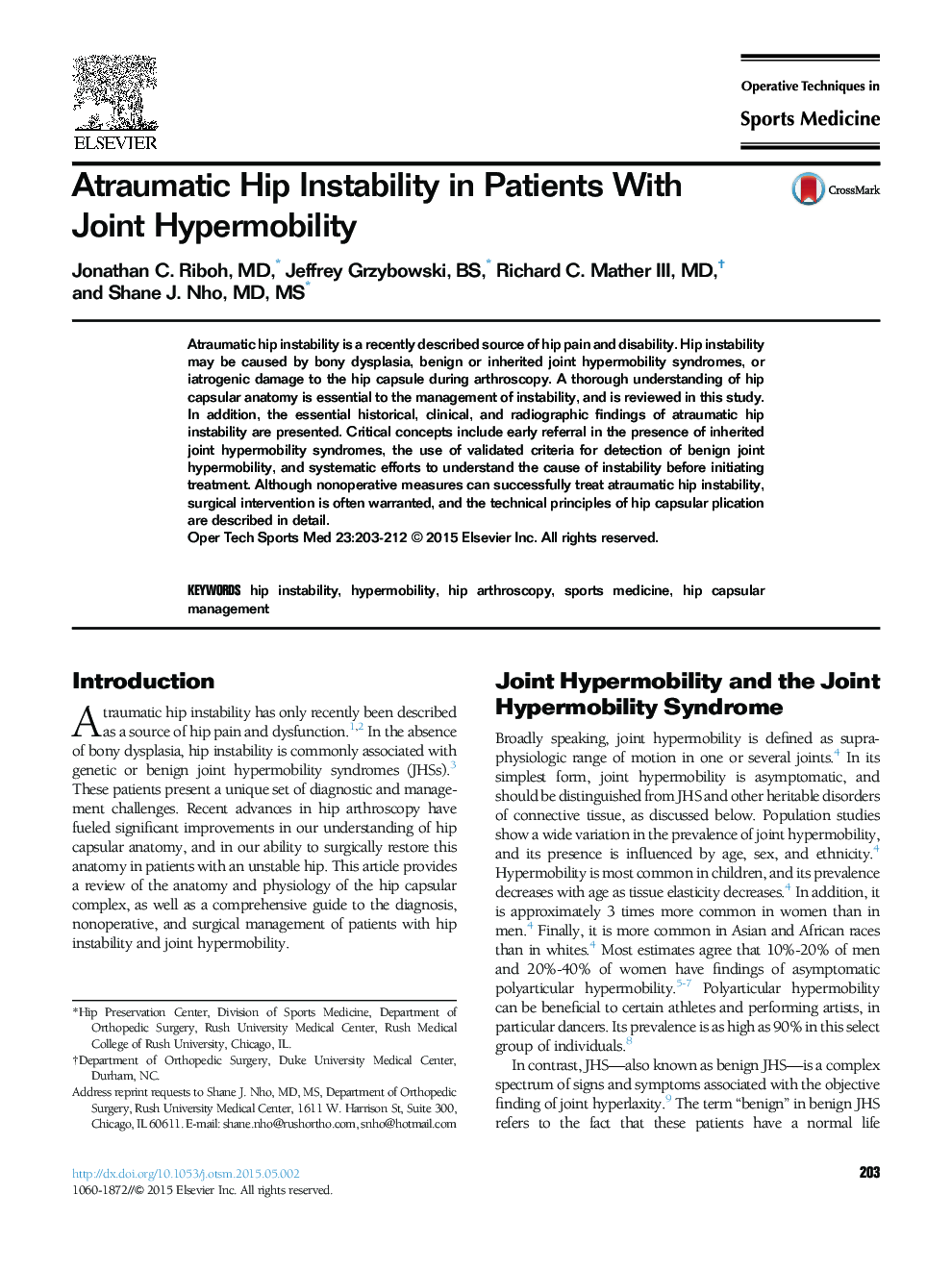 Atraumatic Hip Instability in Patients With Joint Hypermobility