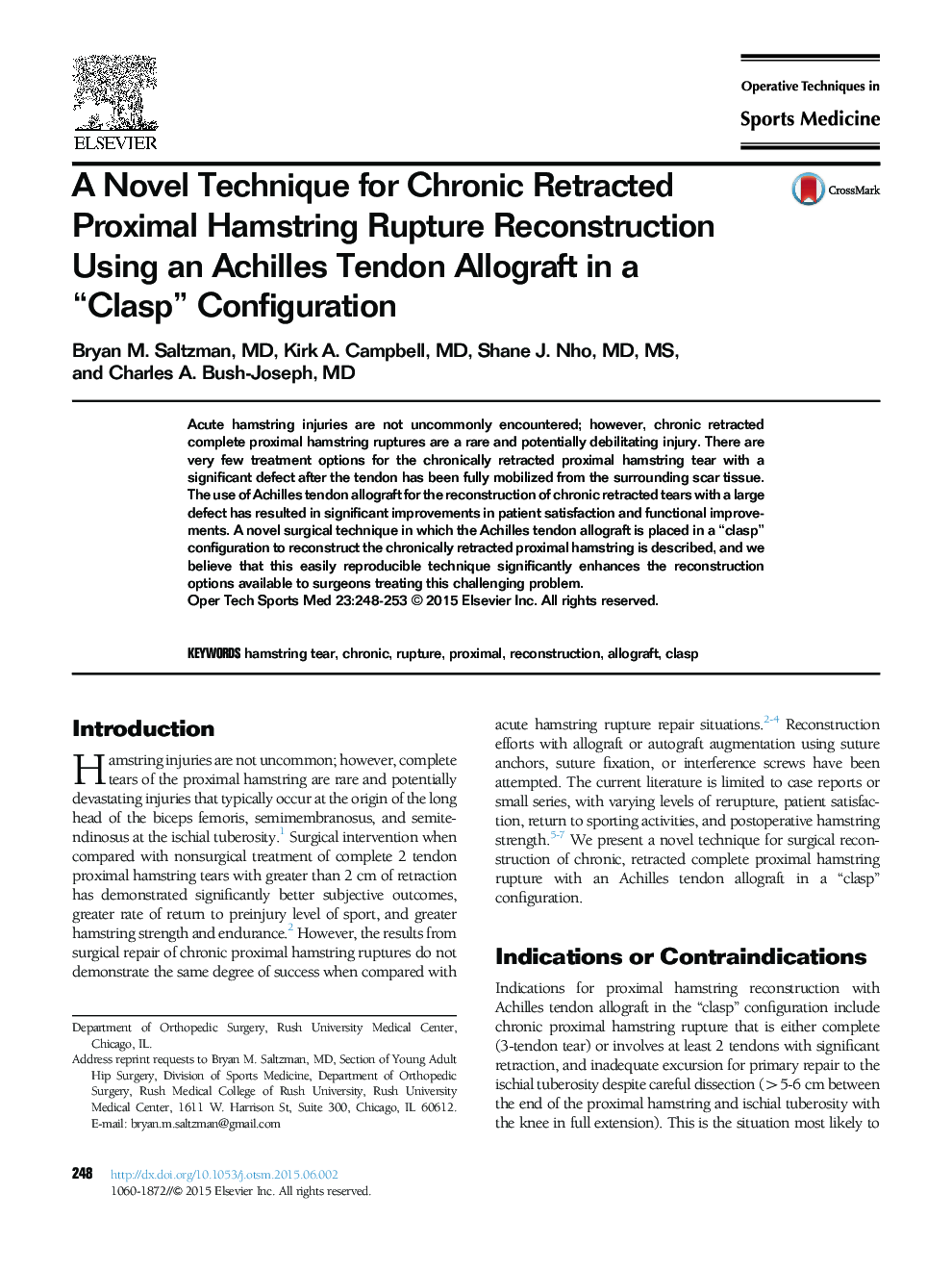 A Novel Technique for Chronic Retracted Proximal Hamstring Rupture Reconstruction Using an Achilles Tendon Allograft in a “Clasp” Configuration