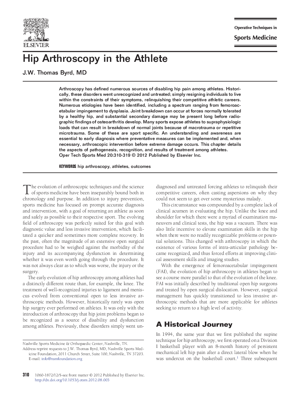 Hip Arthroscopy in the Athlete