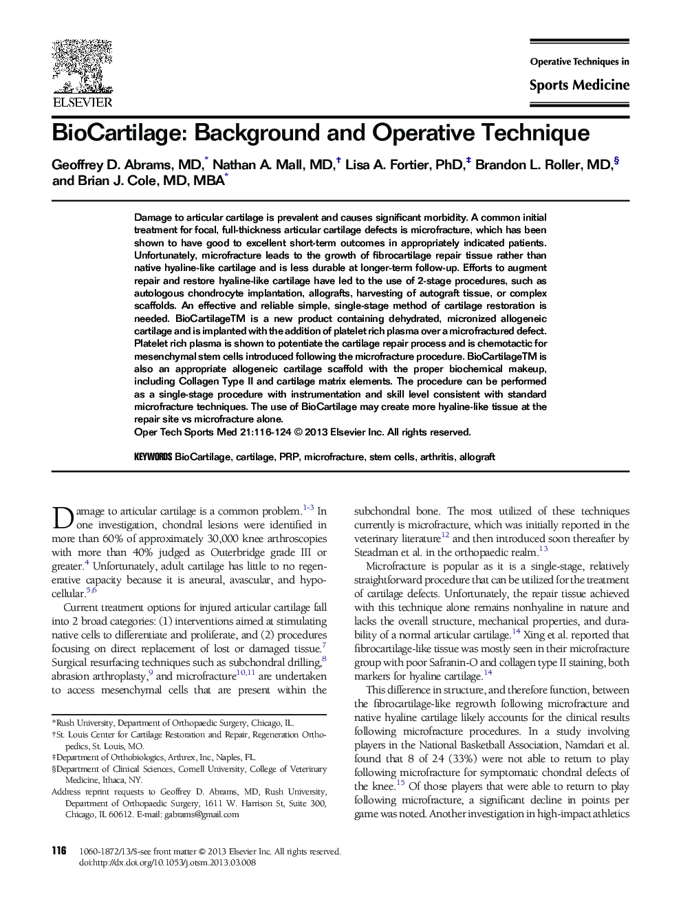 BioCartilage: Background and Operative Technique