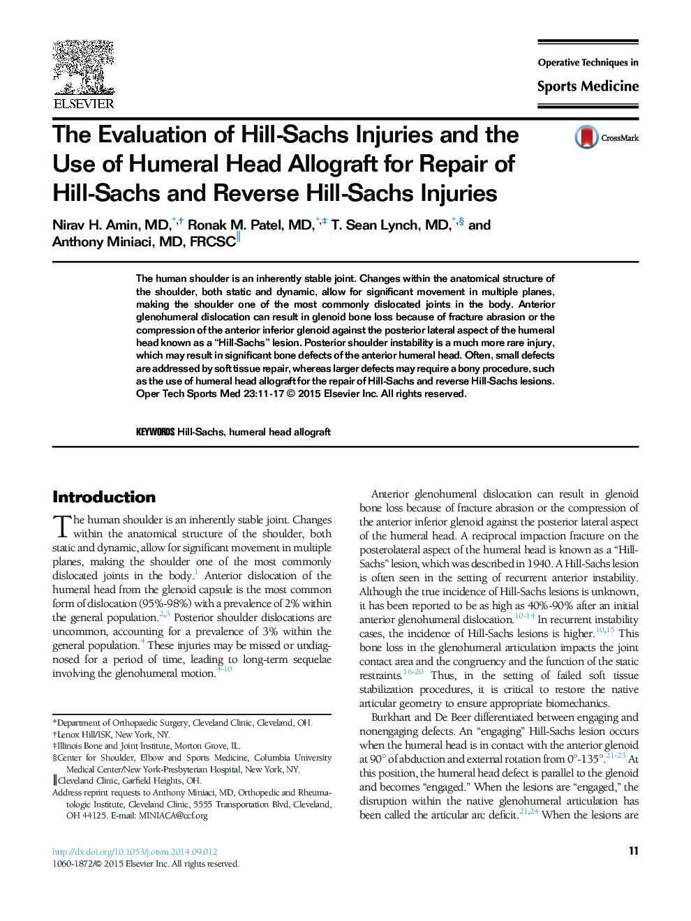 The Evaluation of Hill-Sachs Injuries and the Use of Humeral Head Allograft for Repair of Hill-Sachs and Reverse Hill-Sachs Injuries