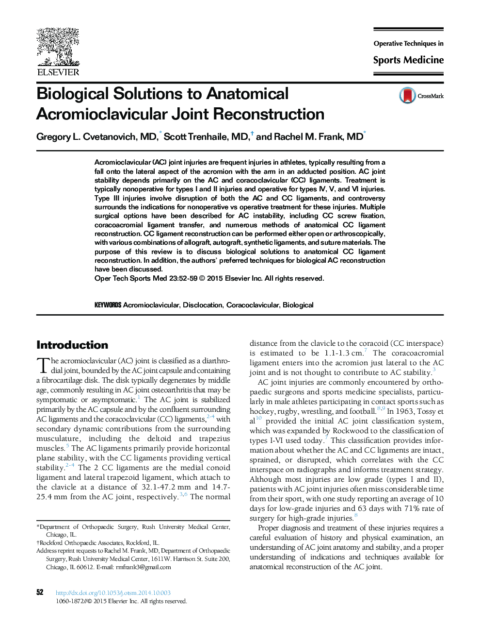 Biological Solutions to Anatomical Acromioclavicular Joint Reconstruction