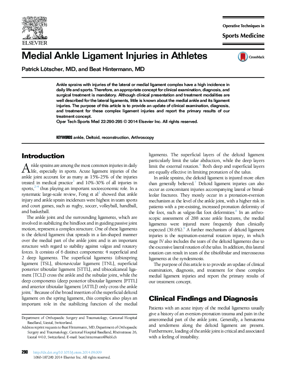 Medial Ankle Ligament Injuries in Athletes