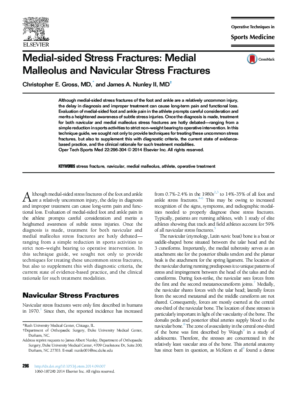 Medial-sided Stress Fractures: Medial Malleolus and Navicular Stress Fractures