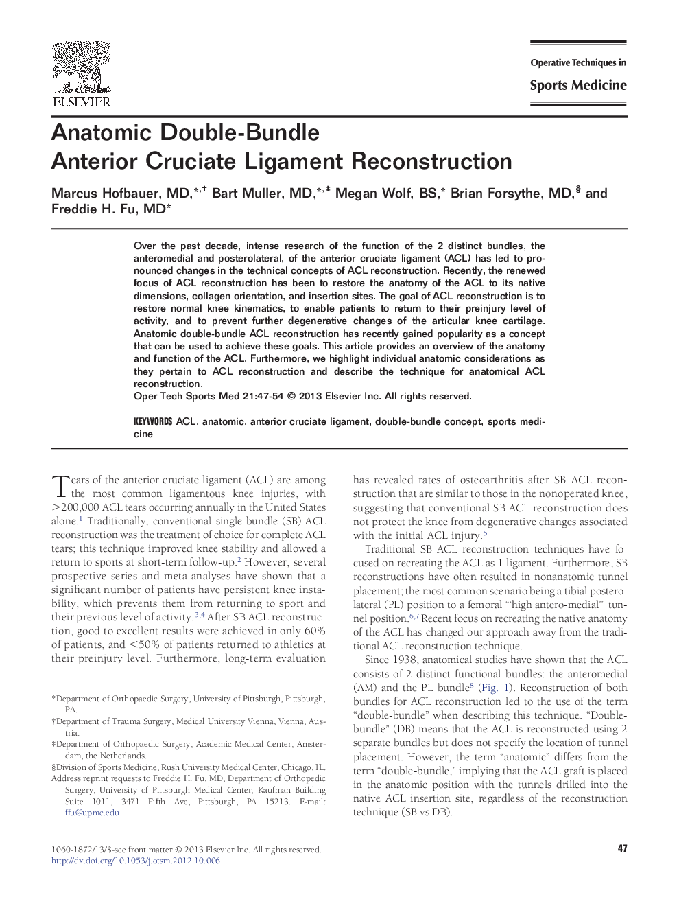 Anatomic Double-Bundle Anterior Cruciate Ligament Reconstruction