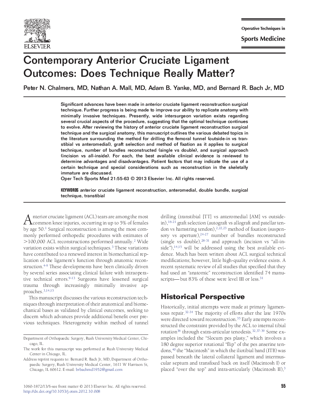 Contemporary Anterior Cruciate Ligament Outcomes: Does Technique Really Matter? 