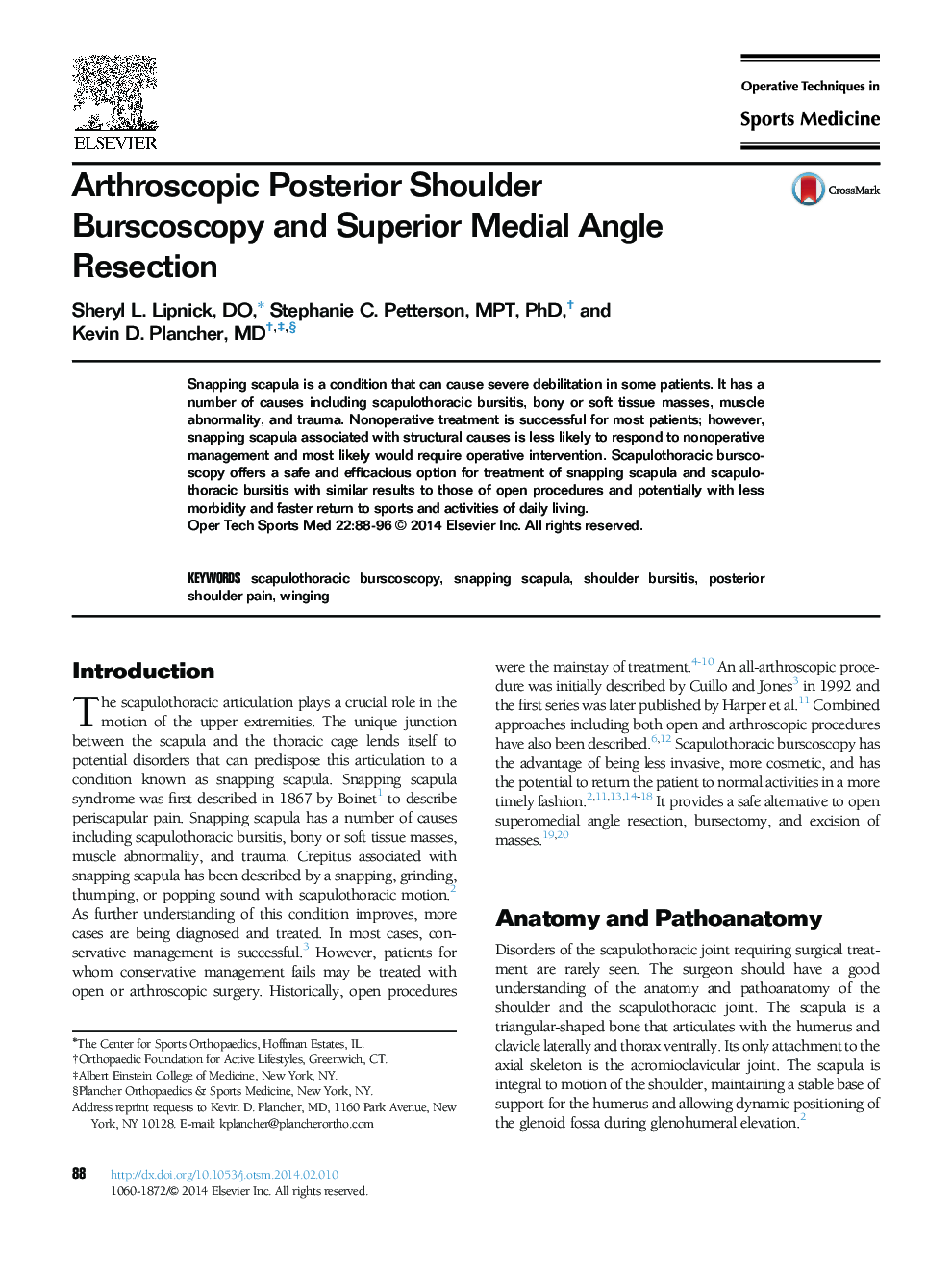 Arthroscopic Posterior Shoulder Burscoscopy and Superior Medial Angle Resection