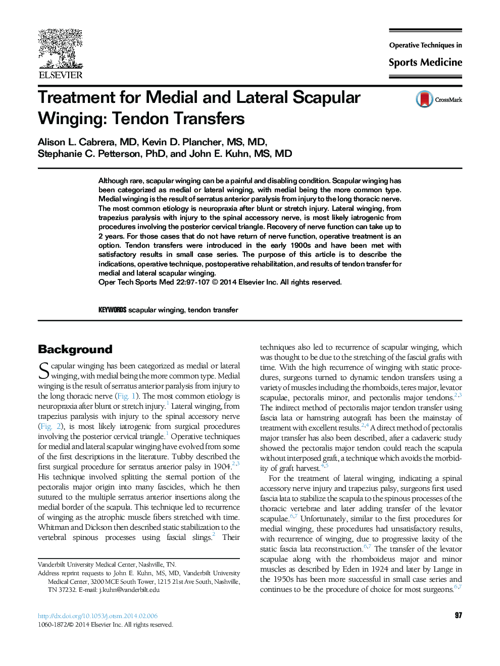 Treatment for Medial and Lateral Scapular Winging: Tendon Transfers