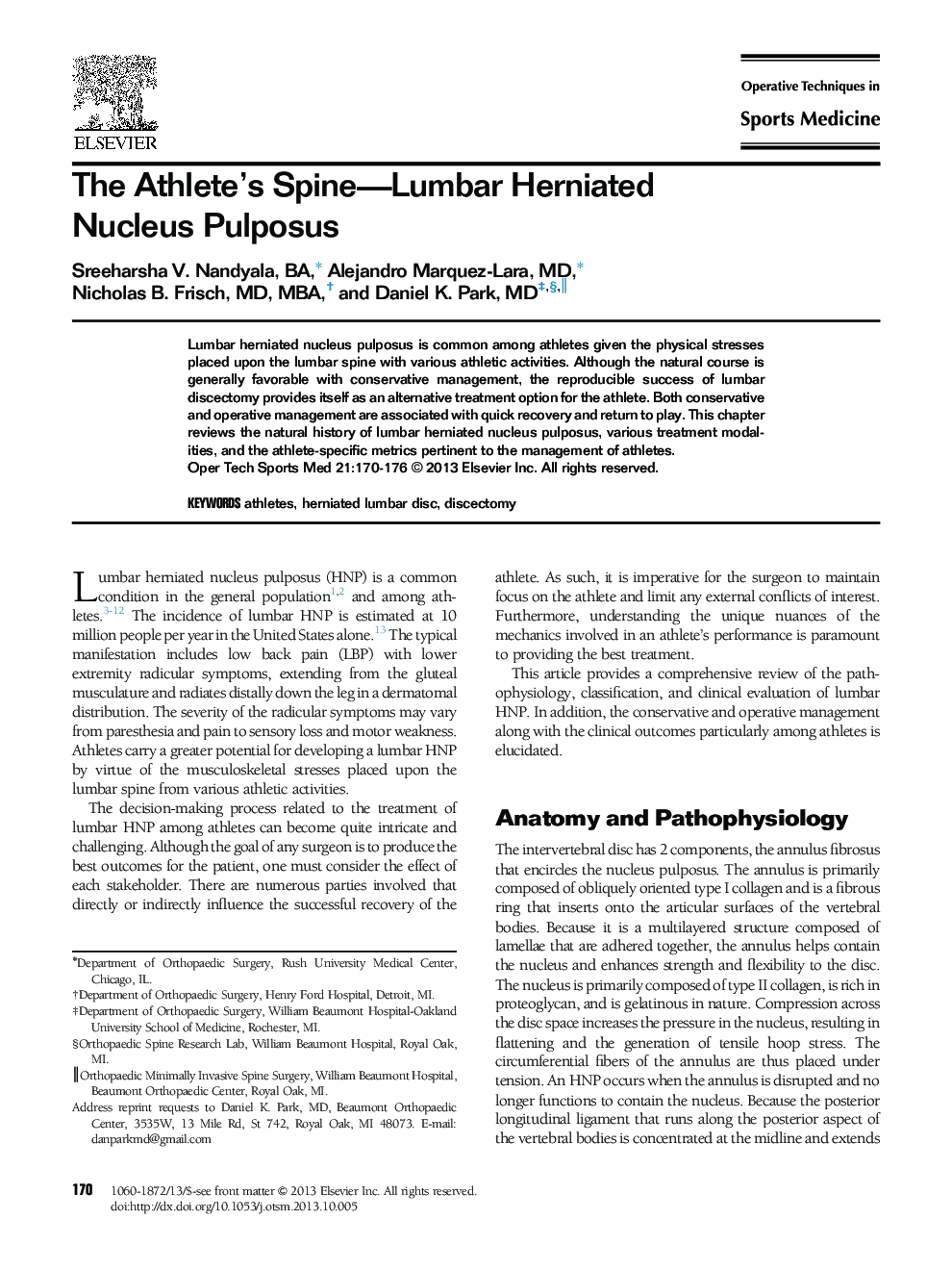 The Athlete’s Spine—Lumbar Herniated Nucleus Pulposus