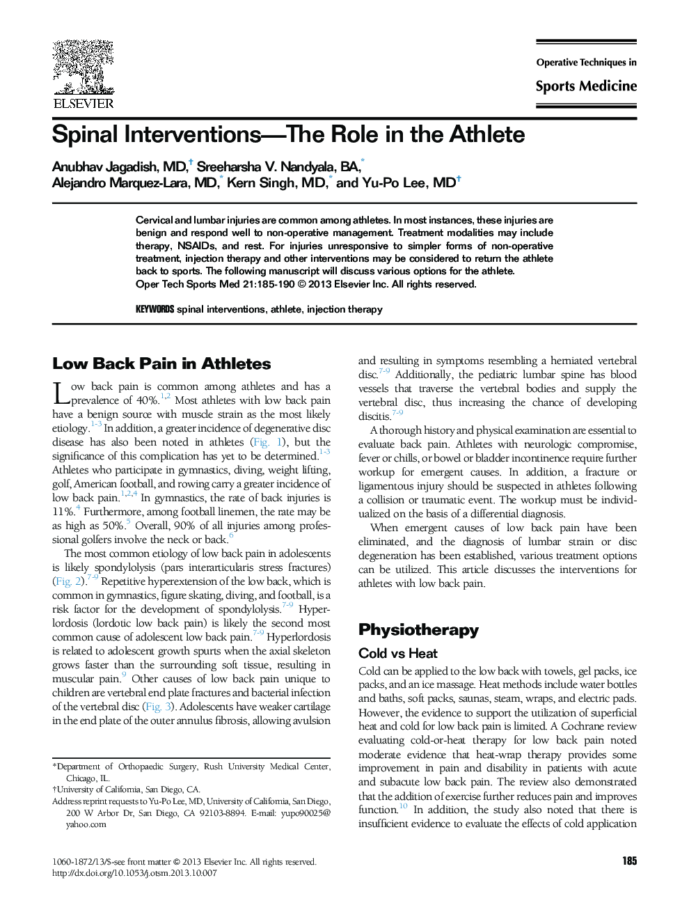 Spinal Interventions—The Role in the Athlete