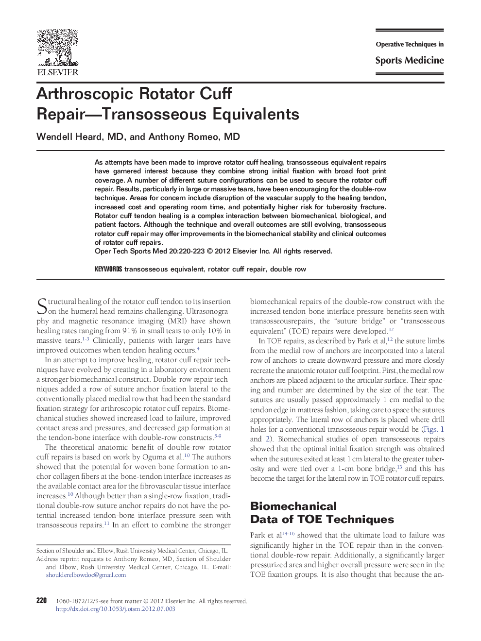 Arthroscopic Rotator Cuff Repair—Transosseous Equivalents