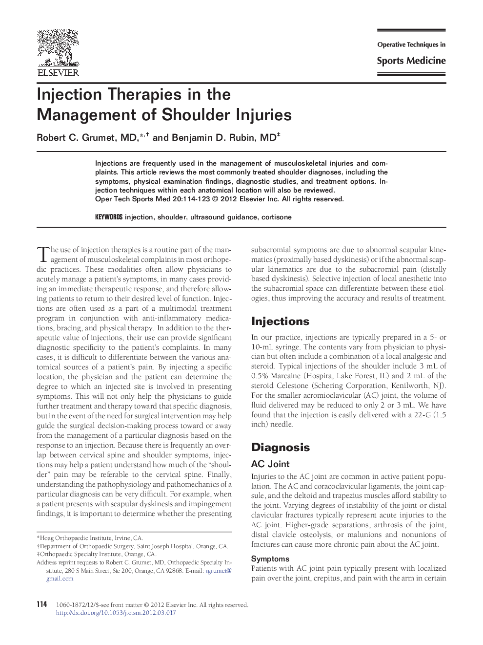 Injection Therapies in the Management of Shoulder Injuries