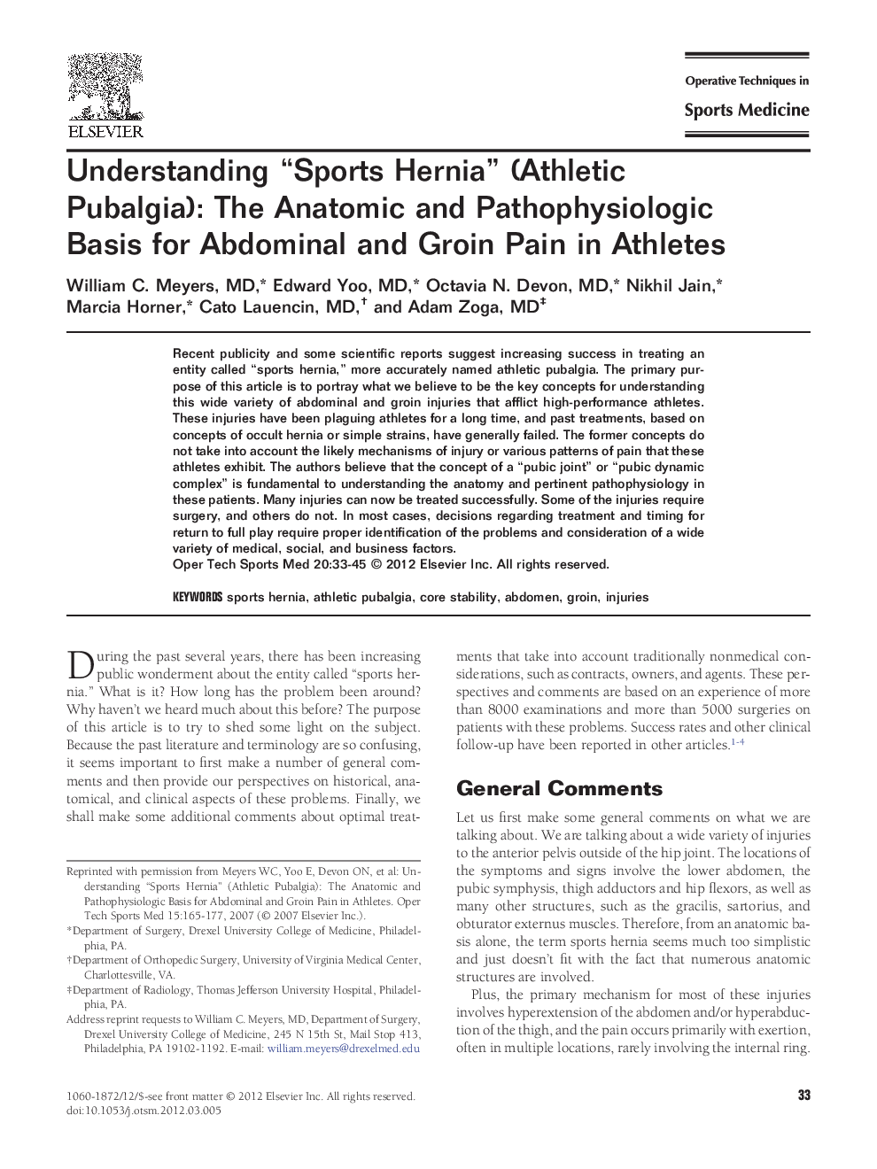 Understanding “Sports Hernia” (Athletic Pubalgia): The Anatomic and Pathophysiologic Basis for Abdominal and Groin Pain in Athletes 