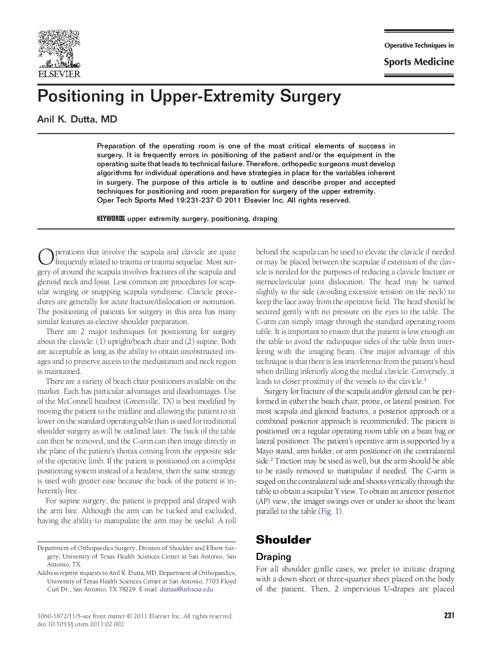 Positioning in Upper-Extremity Surgery