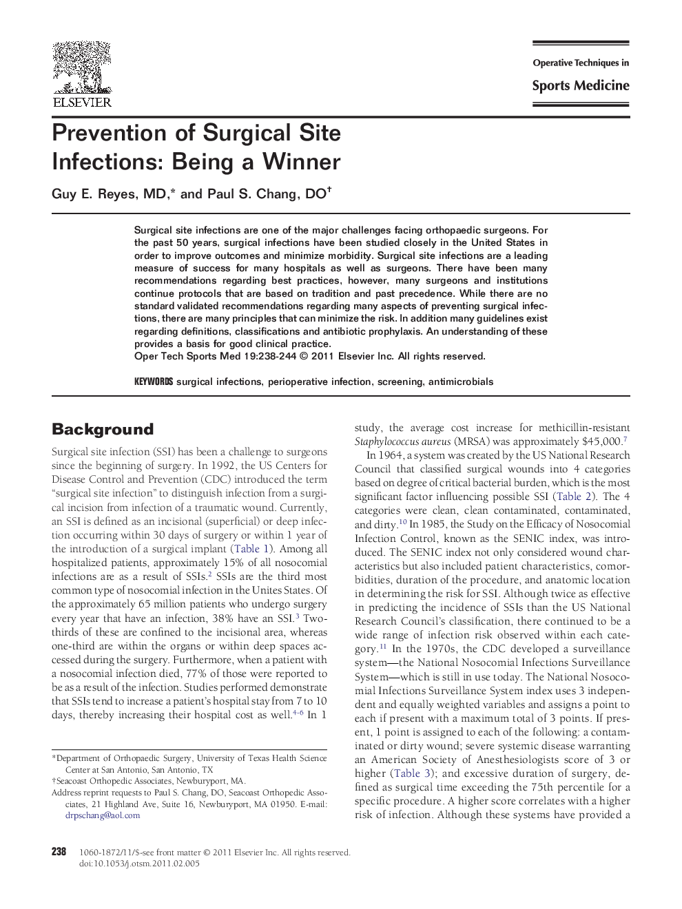 Prevention of Surgical Site Infections: Being a Winner