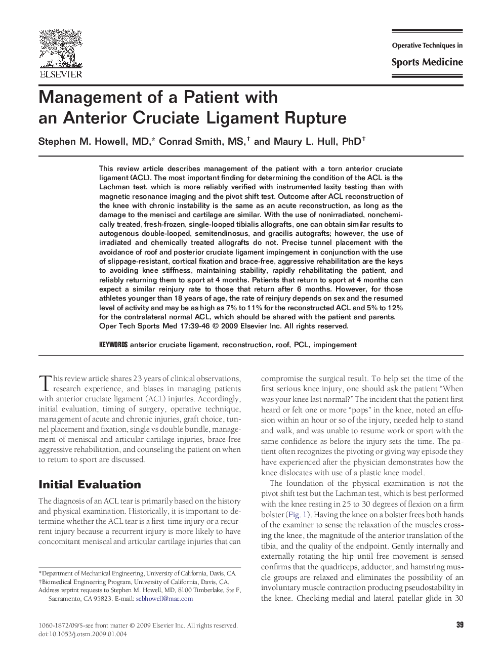 Management of a Patient with an Anterior Cruciate Ligament Rupture