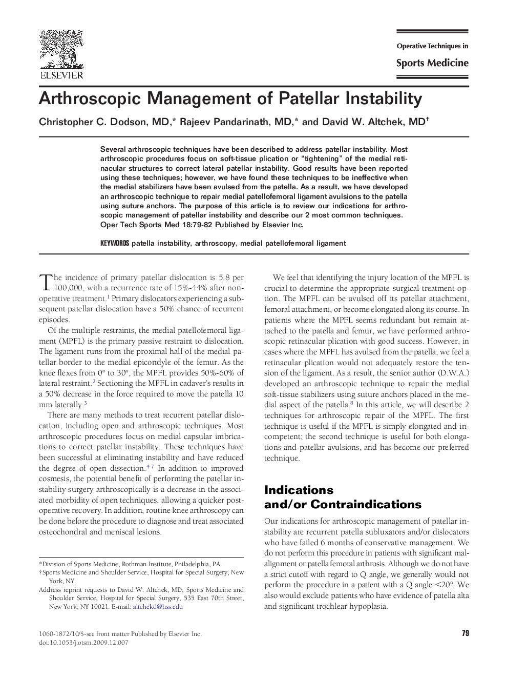 Arthroscopic Management of Patellar Instability