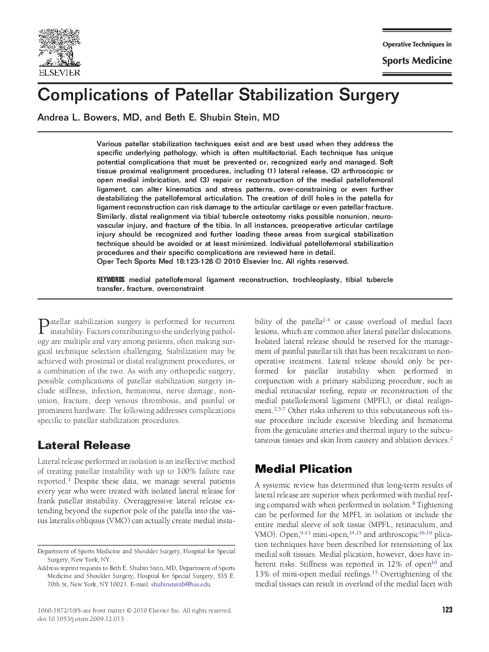 Complications of Patellar Stabilization Surgery