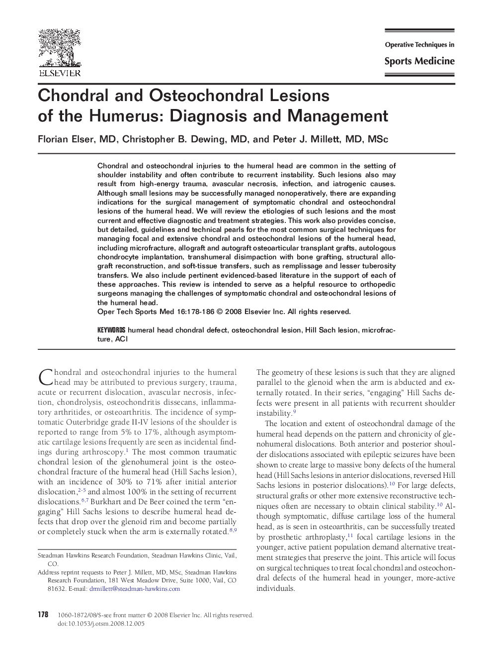 عکس صفحه اول مقاله: Chondral and Osteochondral Lesions of the Humerus: Diagnosis and Management Chondral and Osteochondral Lesions of the Humerus: Diagnosis and Management