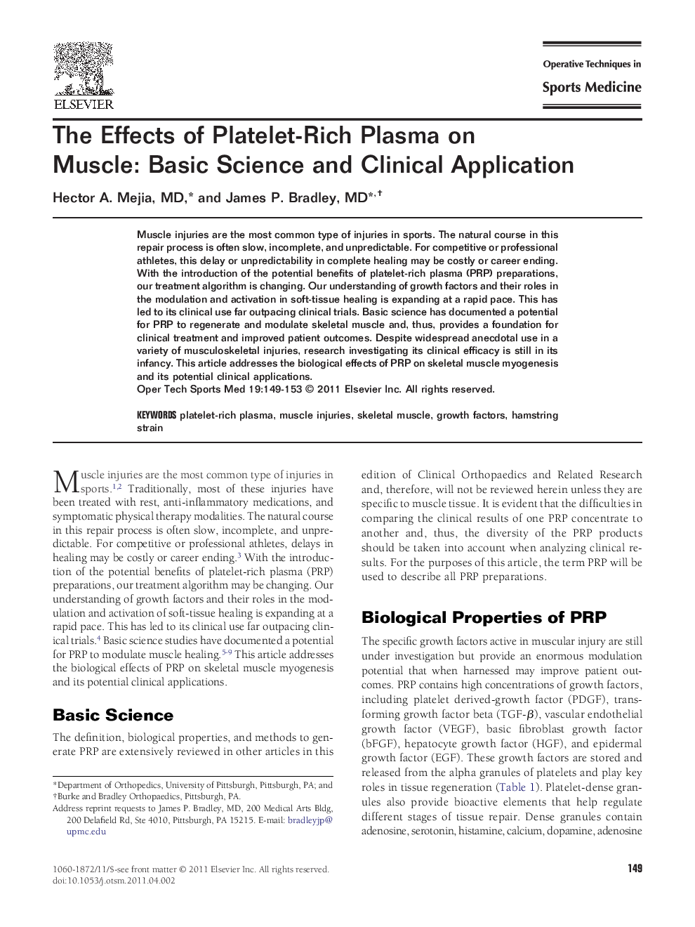 The Effects of Platelet-Rich Plasma on Muscle: Basic Science and Clinical Application