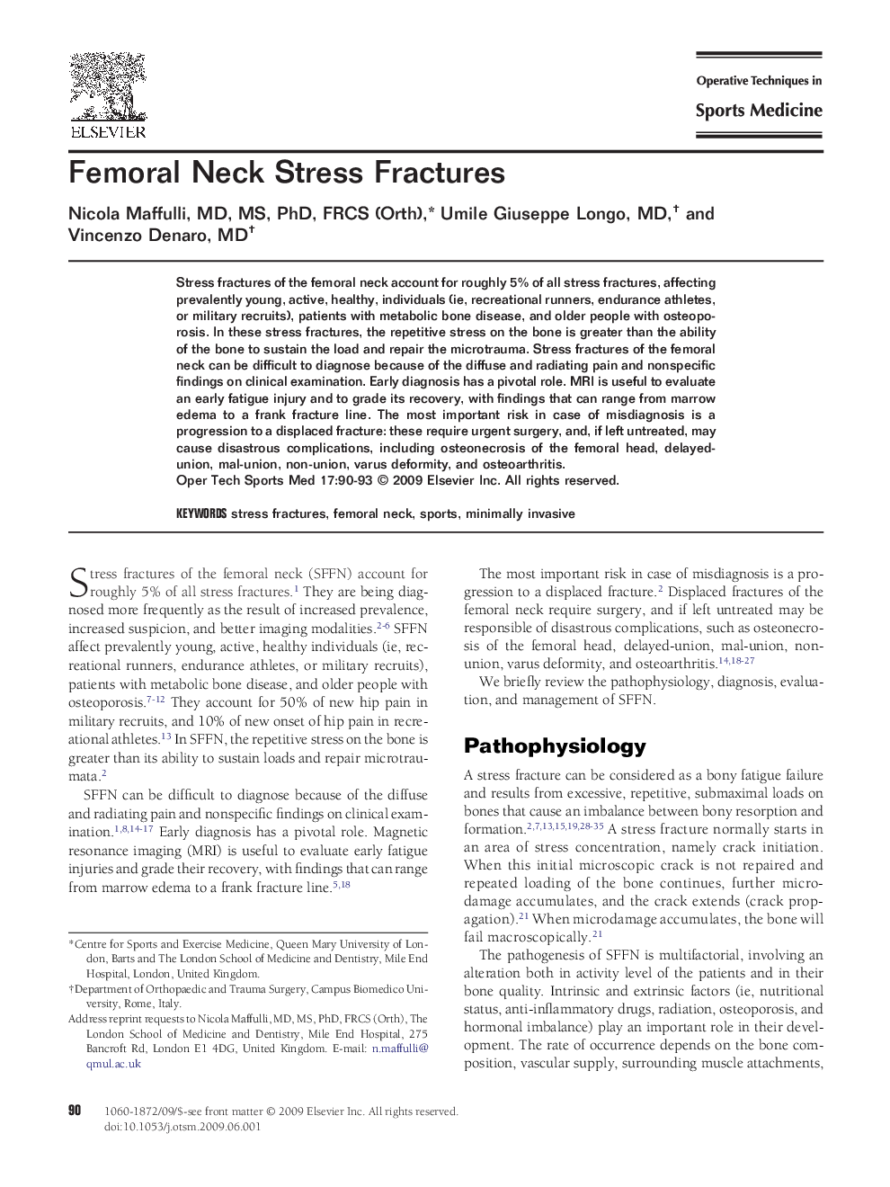 Femoral Neck Stress Fractures