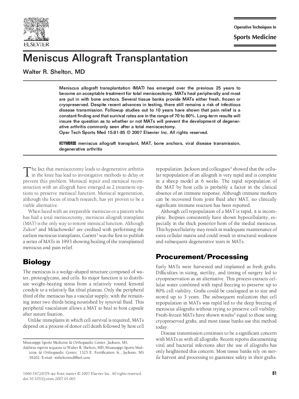 Meniscus Allograft Transplantation