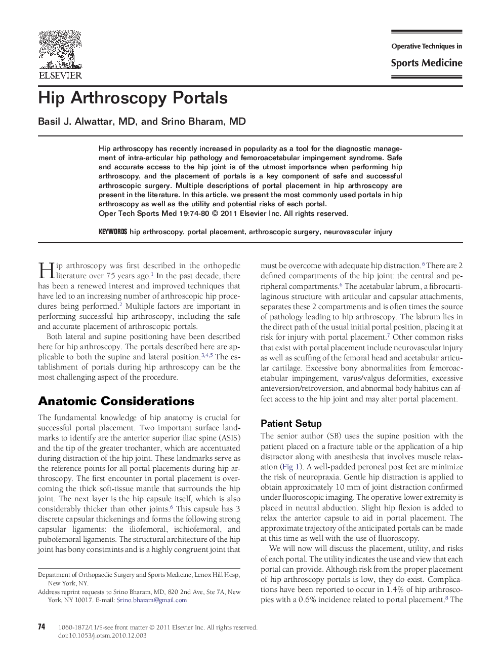 Hip Arthroscopy Portals