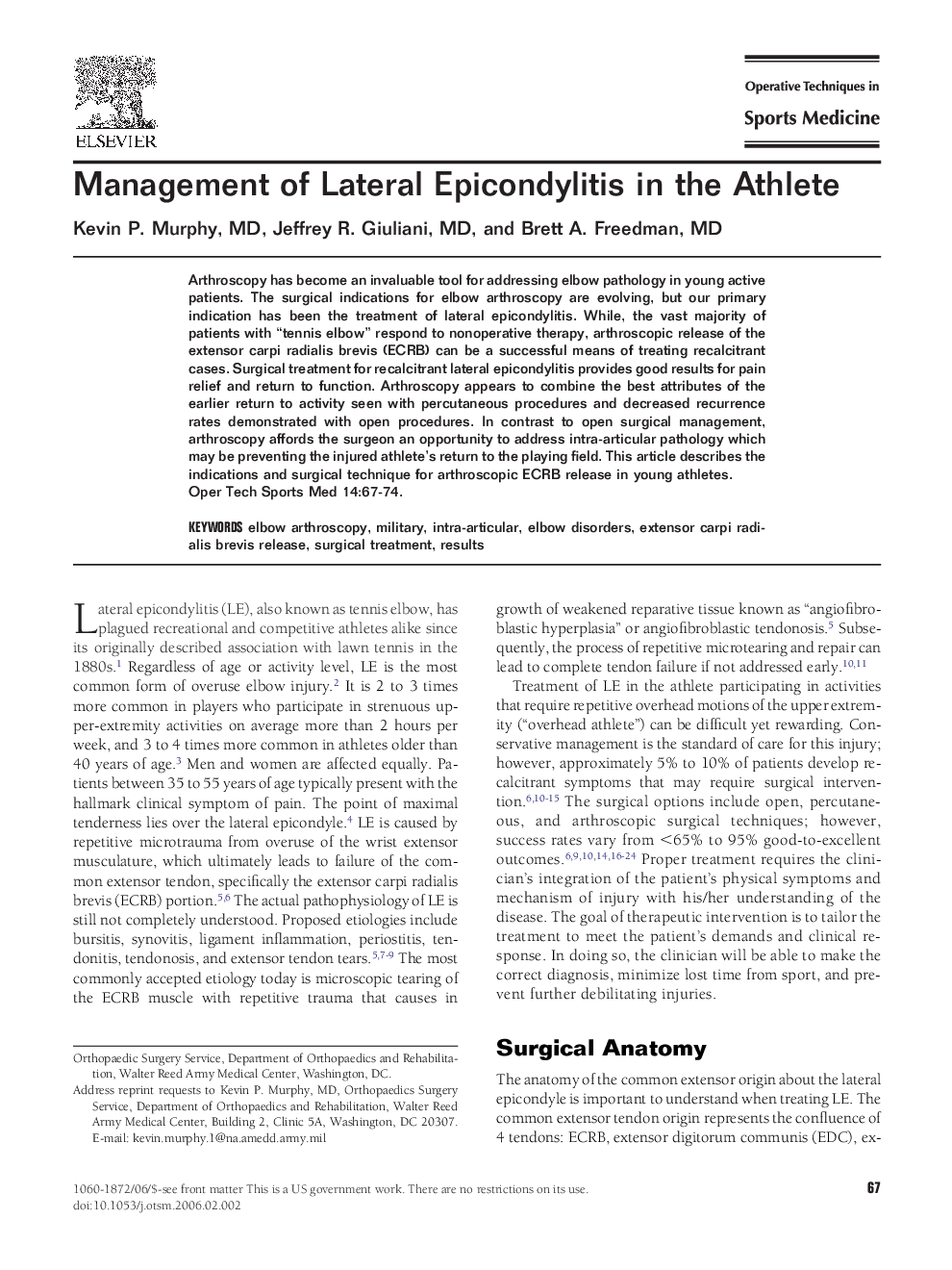 Management of Lateral Epicondylitis in the Athlete