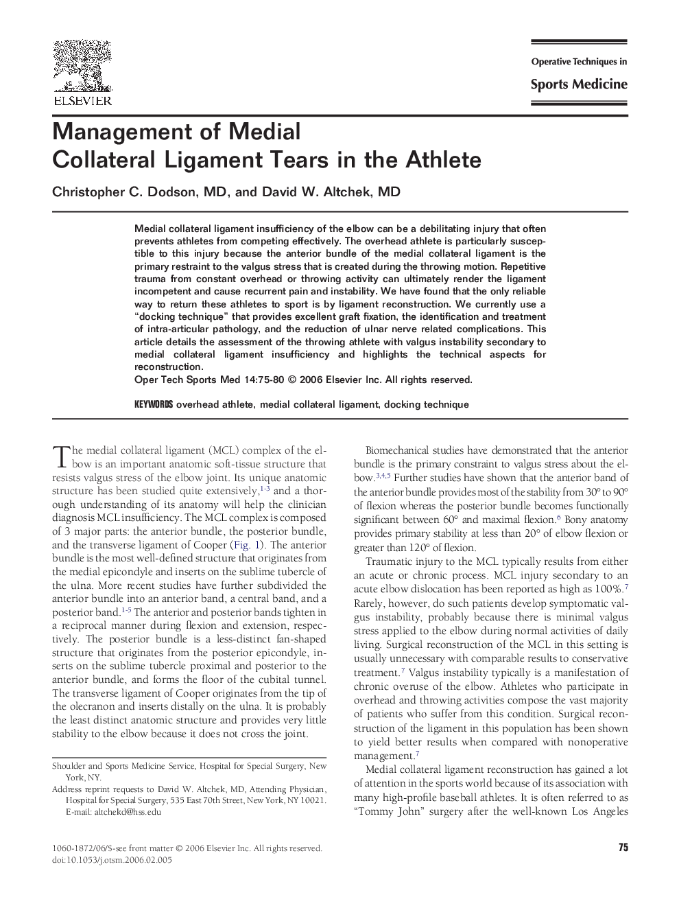 Management of Medial Collateral Ligament Tears in the Athlete