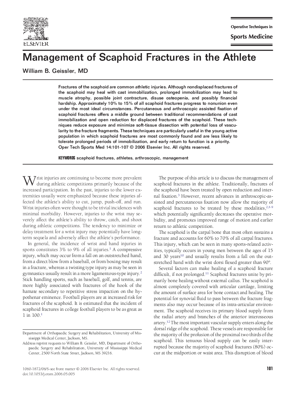 Management of Scaphoid Fractures in the Athlete