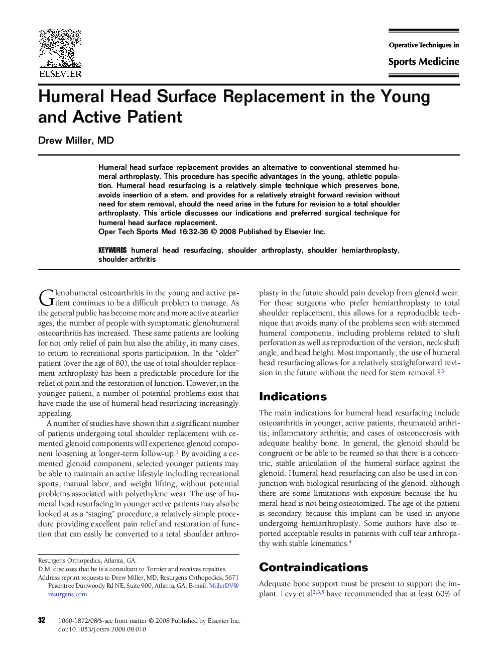 Humeral Head Surface Replacement in the Young and Active Patient