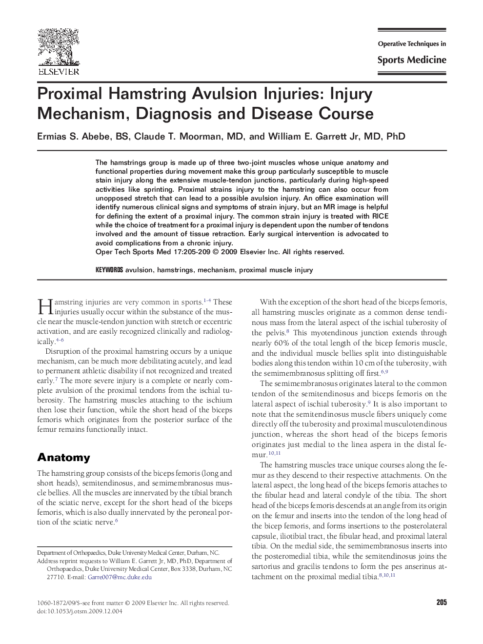 Proximal Hamstring Avulsion Injuries: Injury Mechanism, Diagnosis and Disease Course