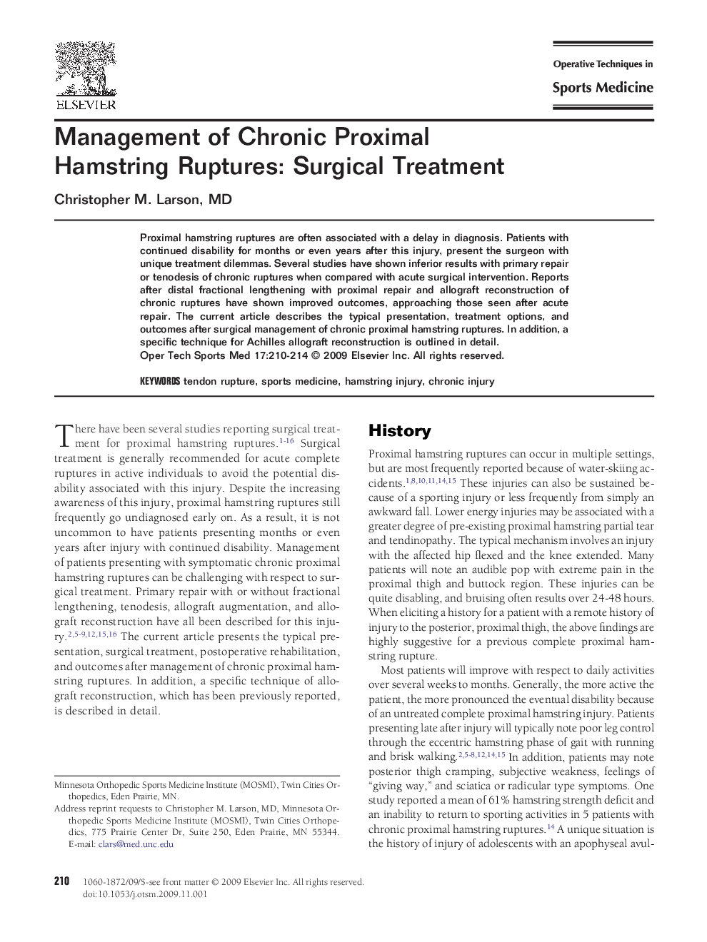 Management of Chronic Proximal Hamstring Ruptures: Surgical Treatment